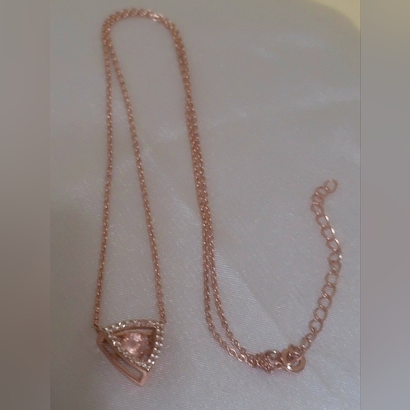 Silver 925 Rose Gold Triangle Dancing CZ Pendant Necklace - Picture 6 of 6